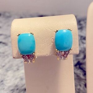 🔥LeVian Womans’s 14k White Gold Diamond & Turqouise 18” ♥️🎁💎Earrings